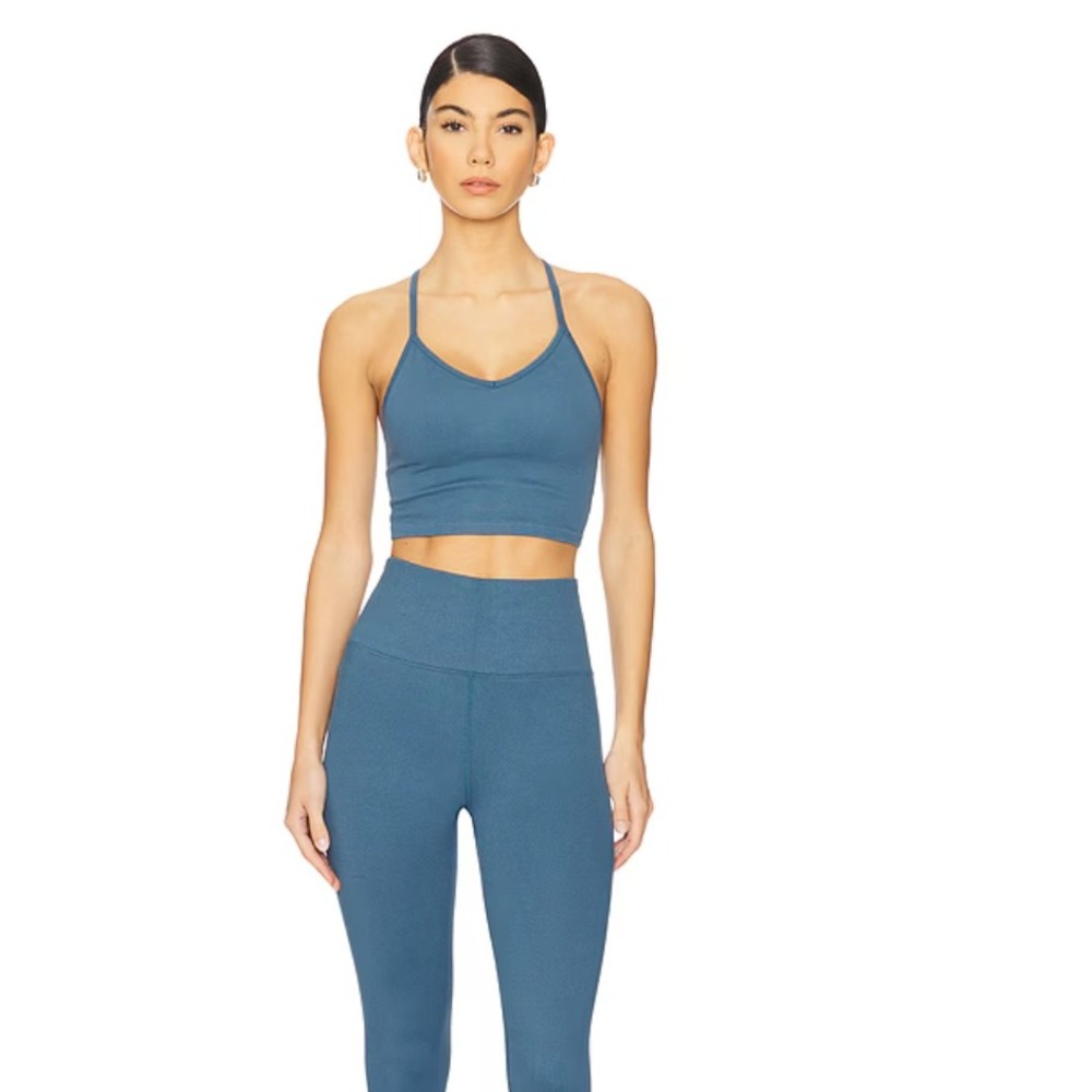 NWT Spiritual Gangster Amor Crop Tank Top Blue Ribbed V-Neck Racerback XS/S
